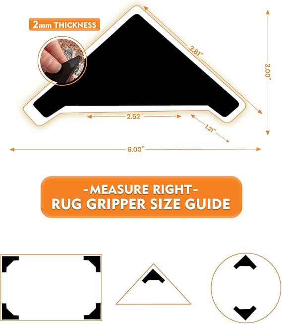 DEVOGUE® 16 PCS Anti-Slip Rug Pads – Dual-Sided Washable & Reusable Rug Pads, Non-Slip Carpet Corner Holders to Prevent Curling – Strong Adhesive Rug Tape for Hardwood, Tile & Laminate Floors