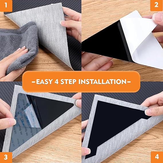 DEVOGUE® 16 PCS Anti-Slip Rug Pads – Dual-Sided Washable & Reusable Rug Pads, Non-Slip Carpet Corner Holders to Prevent Curling – Strong Adhesive Rug Tape for Hardwood, Tile & Laminate Floors