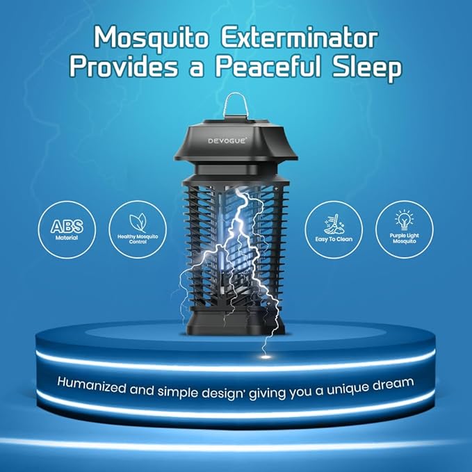 DEVOGUE® Electric Bug Zapper - Electric Blue Violet Attract Insect Light - Modern Stylish Mosquito Fly Killer - Fly Mosquito Control Bug Zapper Outdoor & Home and Kitchen (Black)